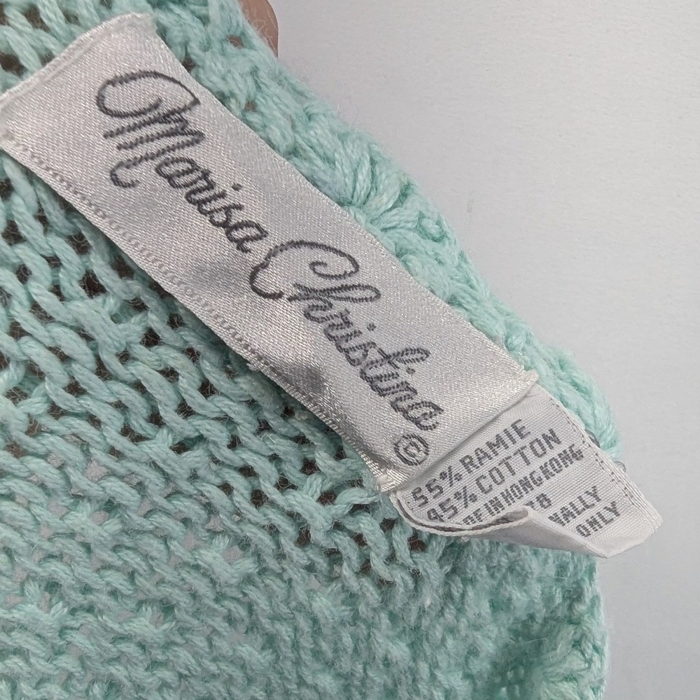Vintage Marisa Christina Butterfly Knit Sweater Mint Green Pastel Ramie Cotton L - Picture 5 of 5